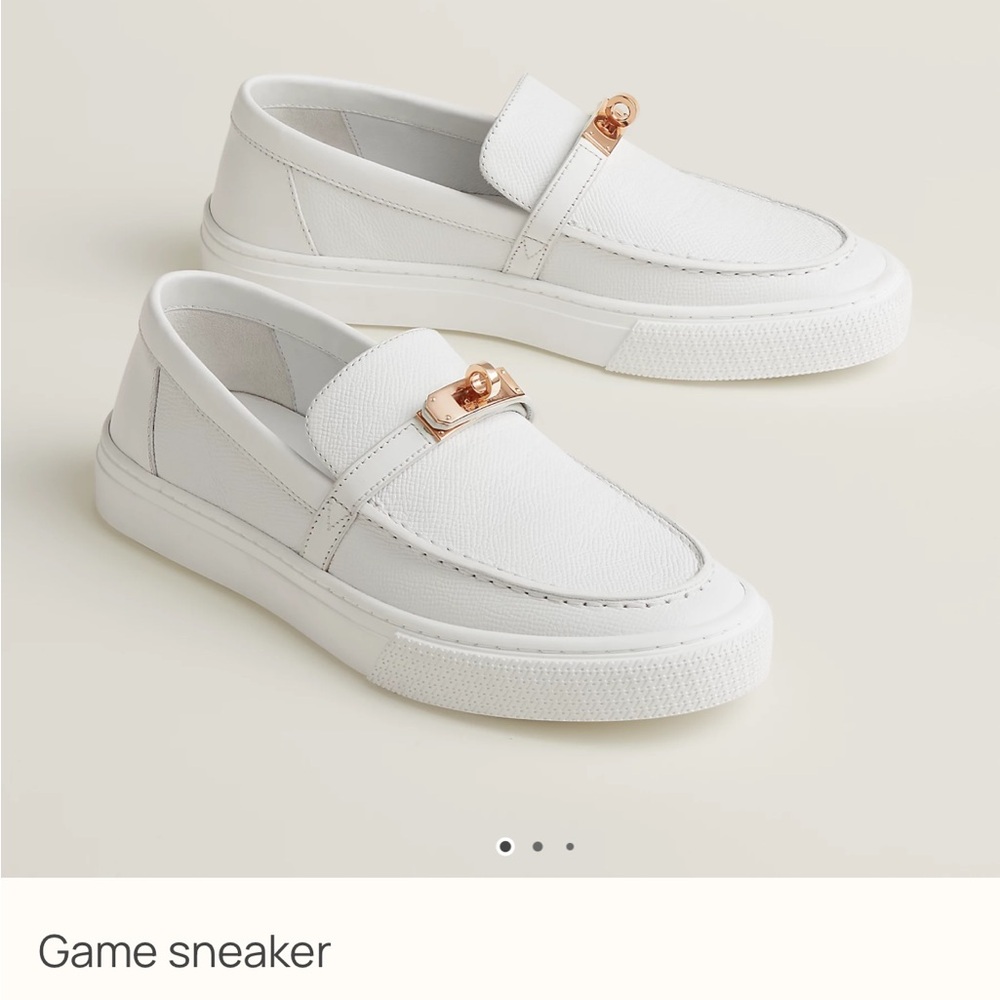 Hermes brand new white leather Game sneaker with silver hardware